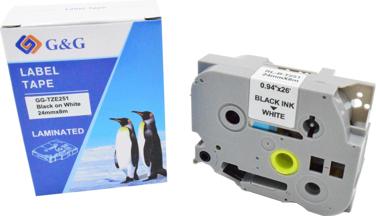 Кассета с лентой G&G TZE251, 2.4 см x 8 м, черный на белом