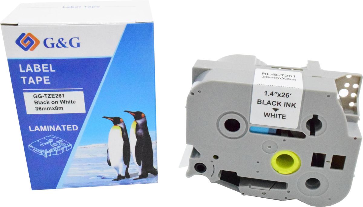 Кассета с лентой G&G TZE261, 3.6 см x 8 м, черный на белом