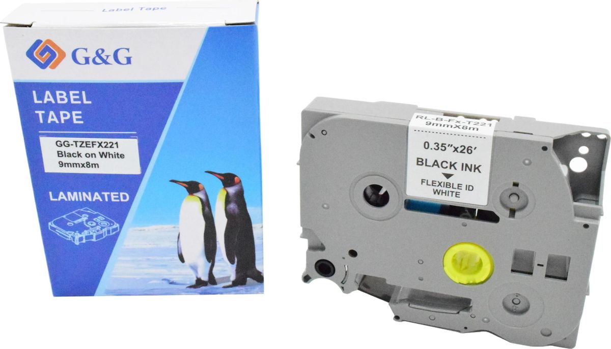 Кассета с лентой G&G TZEFX221, 9 мм x 8 м, черный на белом