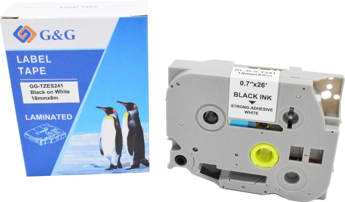 

Кассета с лентой G&G TZES241, 1.8 см x 8 м, черный на белом, совместимая (GG-TZES241), TZES241