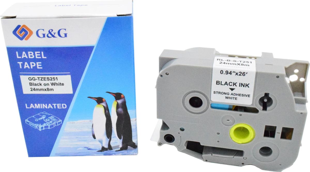 

Кассета с лентой G&G TZES251, 2.4 см x 8 м, черный на белом, совместимая (GG-TZES251), TZES251