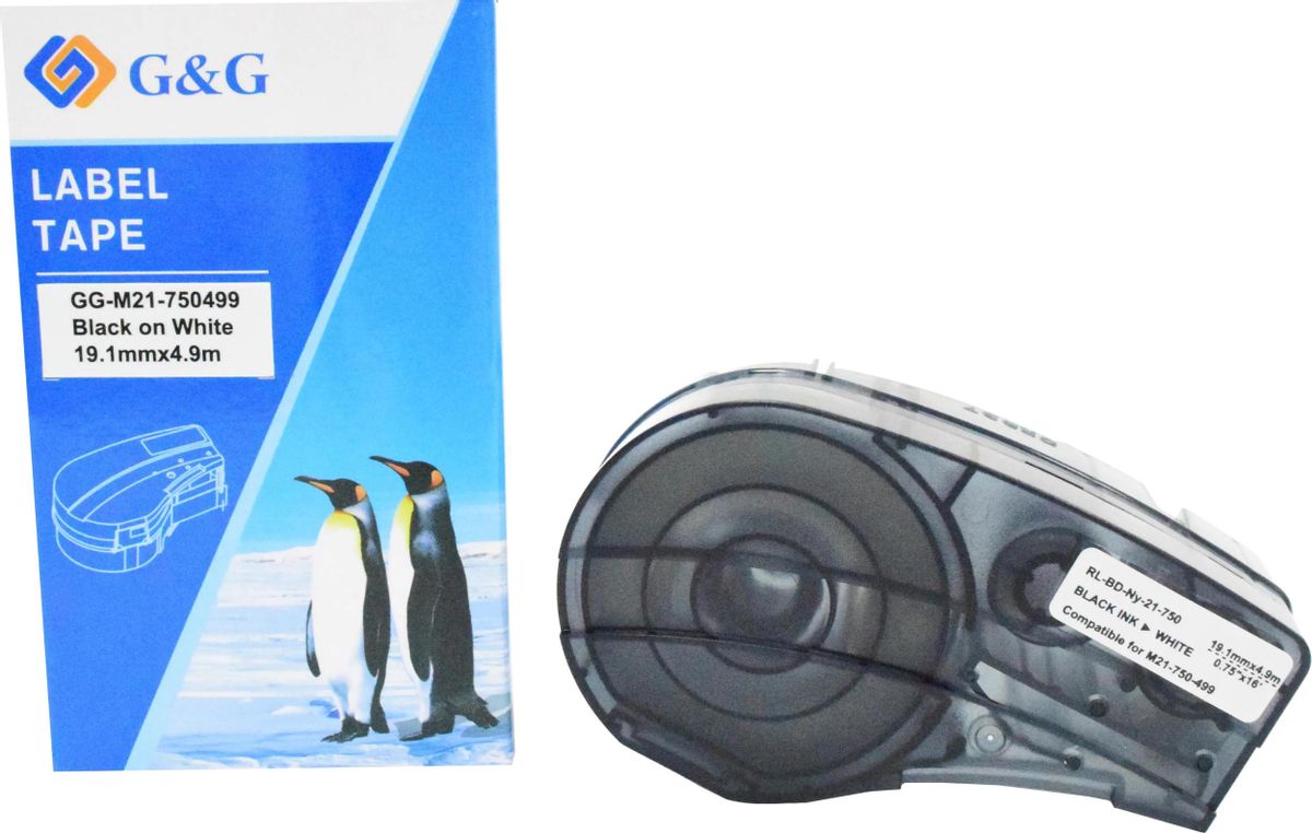 Кассета с лентой G&G M21-750499, 1.91 см x 4.9 м, черный на белом