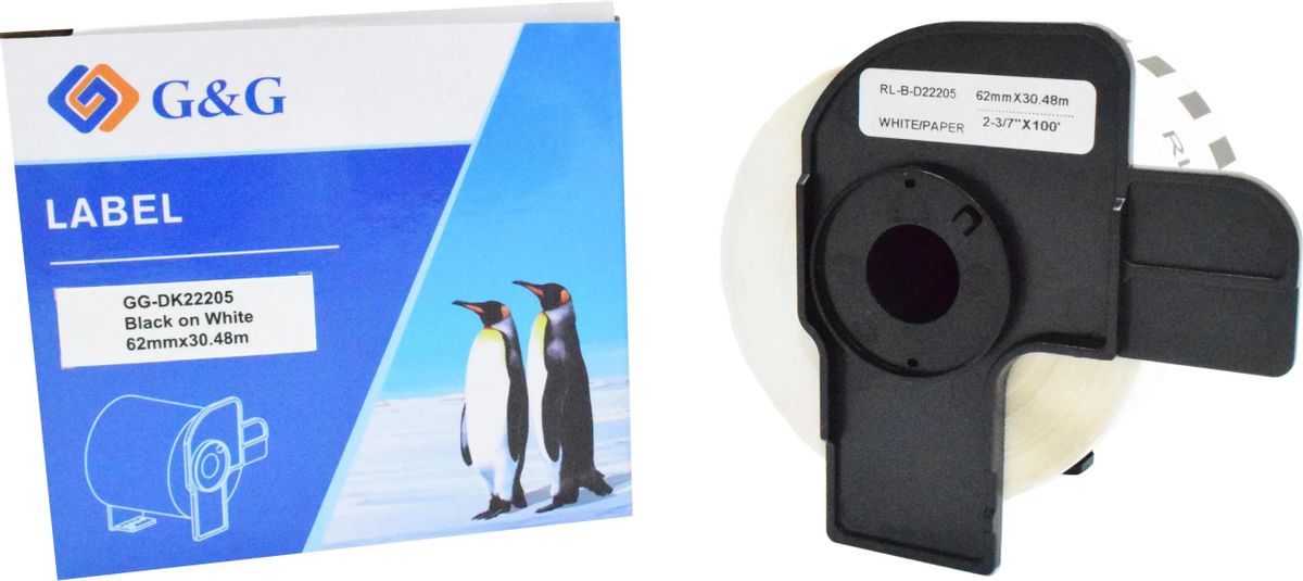 

Кассета с лентой G&G DK22205, 6.2 см x 30.48м, черный на белом, совместимая (GG-DK22205), DK22205