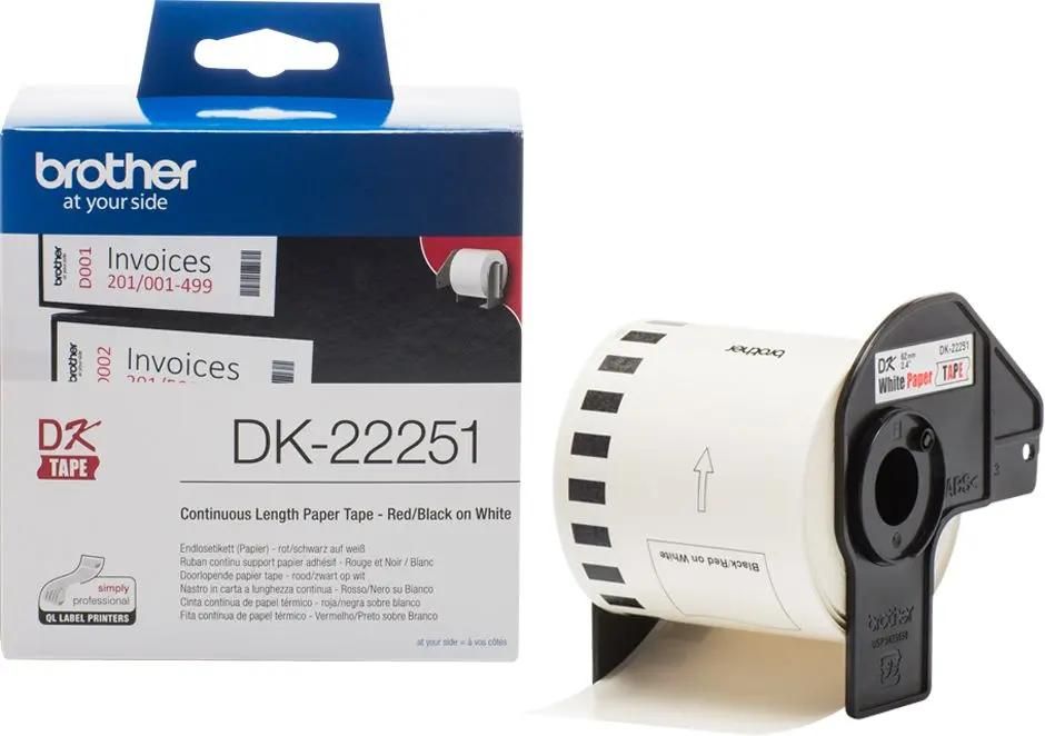 

Картридж ленточный Brother, 6.2 см x 15.24м, красный на белом, оригинальная (DK22251)