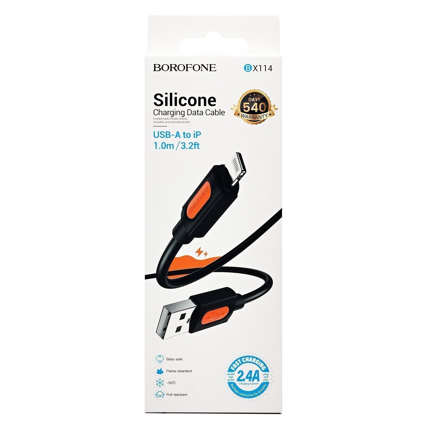 

Кабель USB-Lightning 8-pin, 2.4А, 12 Вт, 1 м, черный, Borofone BX114, BX114