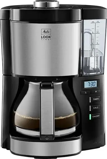

Кофеварка капельная Melitta Look V Therm Timer Black Filter, 1 кВт, кофе молотый, 1.25 л/1.25 л, черный/нержавеющая сталь (1025-18), Look V Therm Timer Black Filter