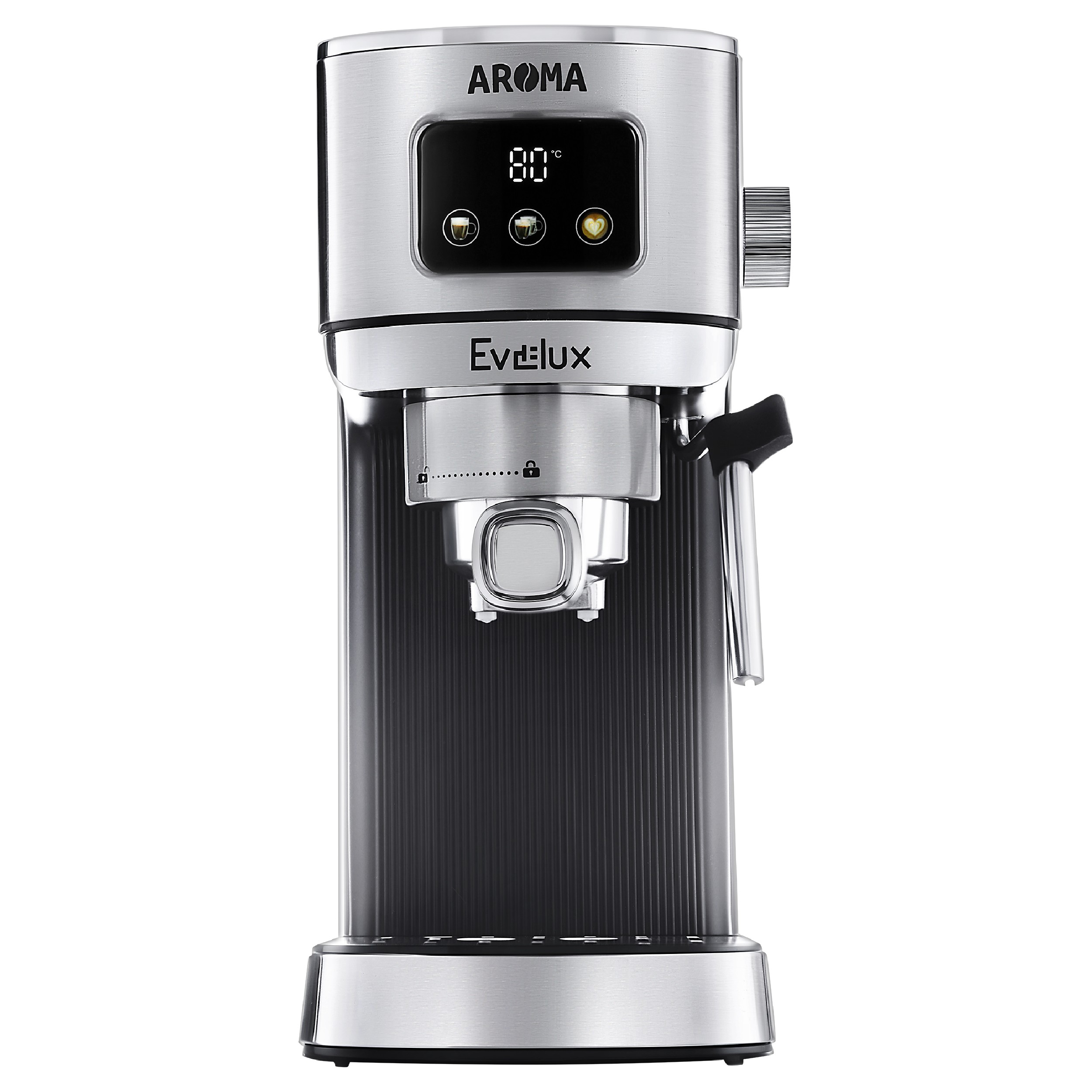 

Кофеварка рожковая Evelux ECM 1009 Aroma, 1.35 кВт, кофе молотый, 1.2 л, ручной капучинатор, дисплей, нержавеющая сталь, ECM 1009 Aroma