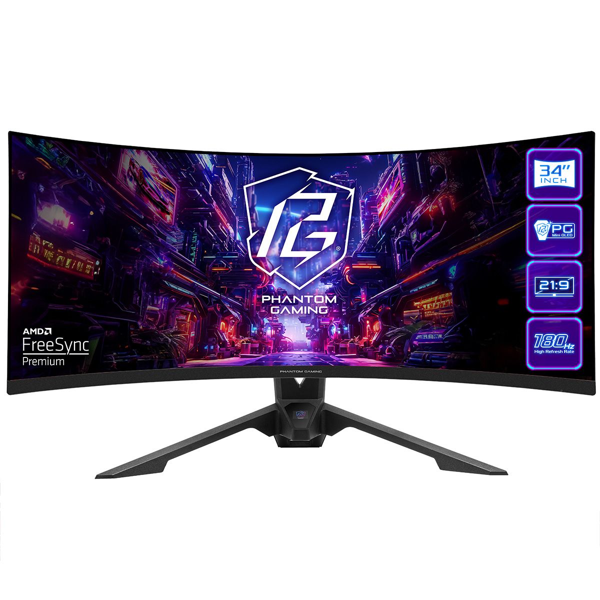 

Монитор 34" ASRock Phantom Gaming PG34QRT3A VA, изогнутый, 3440x1440 (21:9), 500кд/м2, 180 Гц, 1 мс, 178°/178°, HDMI, DisplayPort, USB-Hub, черный (PG34QRT3A), PG34QRT3A