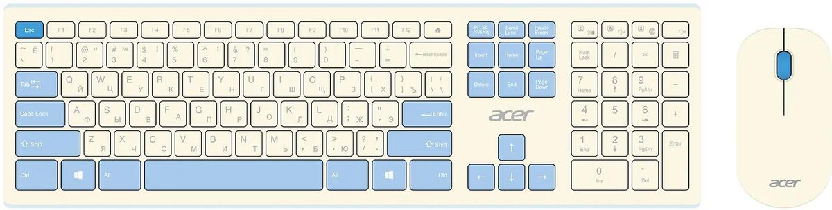 

Клавиатура + мышь Acer OCC205, беспроводная, USB, белый/голубой (ZL.ACCEE.00C), OCC205
