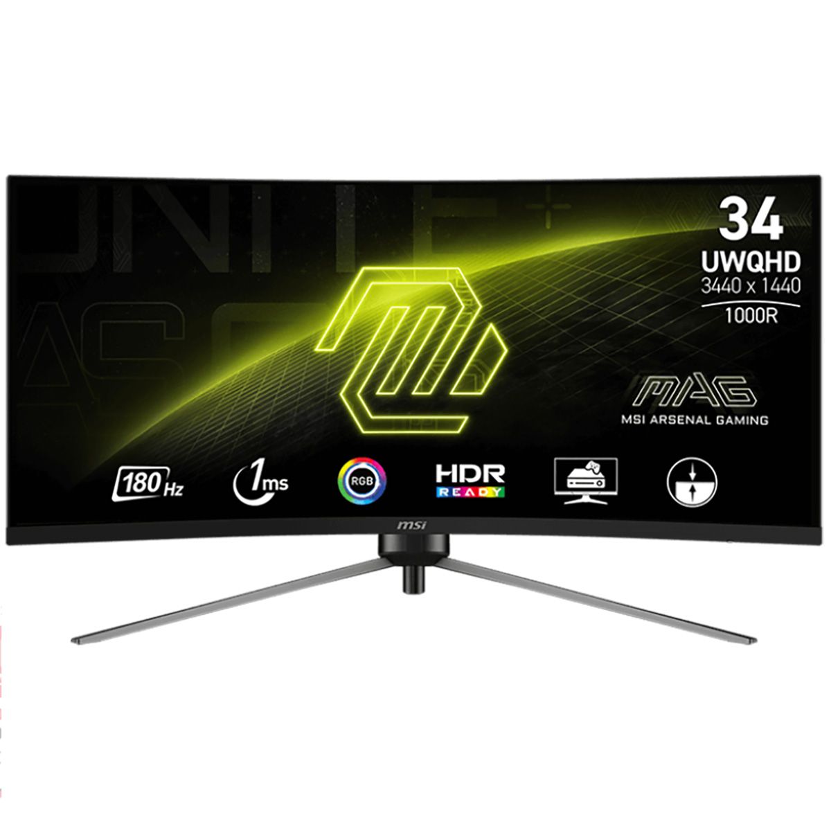 

Монитор 34" MSI MAG 345CQR VA, изогнутый, 3440x1440 (21:9), 300кд/м2, 180 Гц, 1 мс, 178°/178°, HDMI, DisplayPort, черный (9S6-3DD14H-022), 345CQR