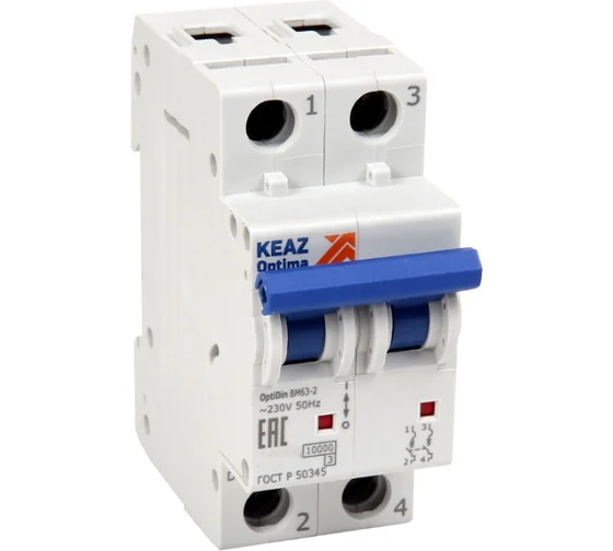

Выключатель автоматический КЭАЗ BM63-2B63-4.5-УХЛ3 OptiDin двухполюсный (2P/2П) 50А B 4,5 кА (329516), BM63-2B63-4.5-УХЛ3