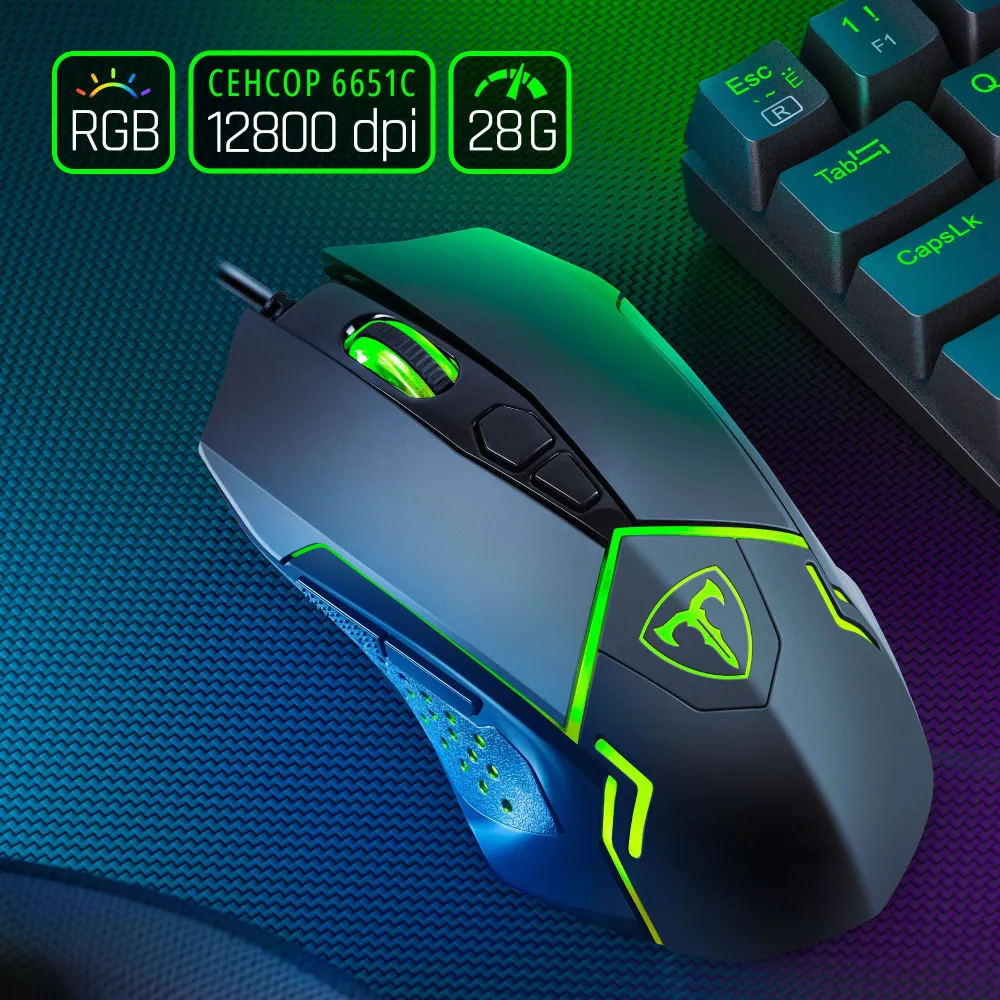 

Мышь проводная T-Line Neon , 12800dpi, оптическая светодиодная, USB, черный (72372), Neon