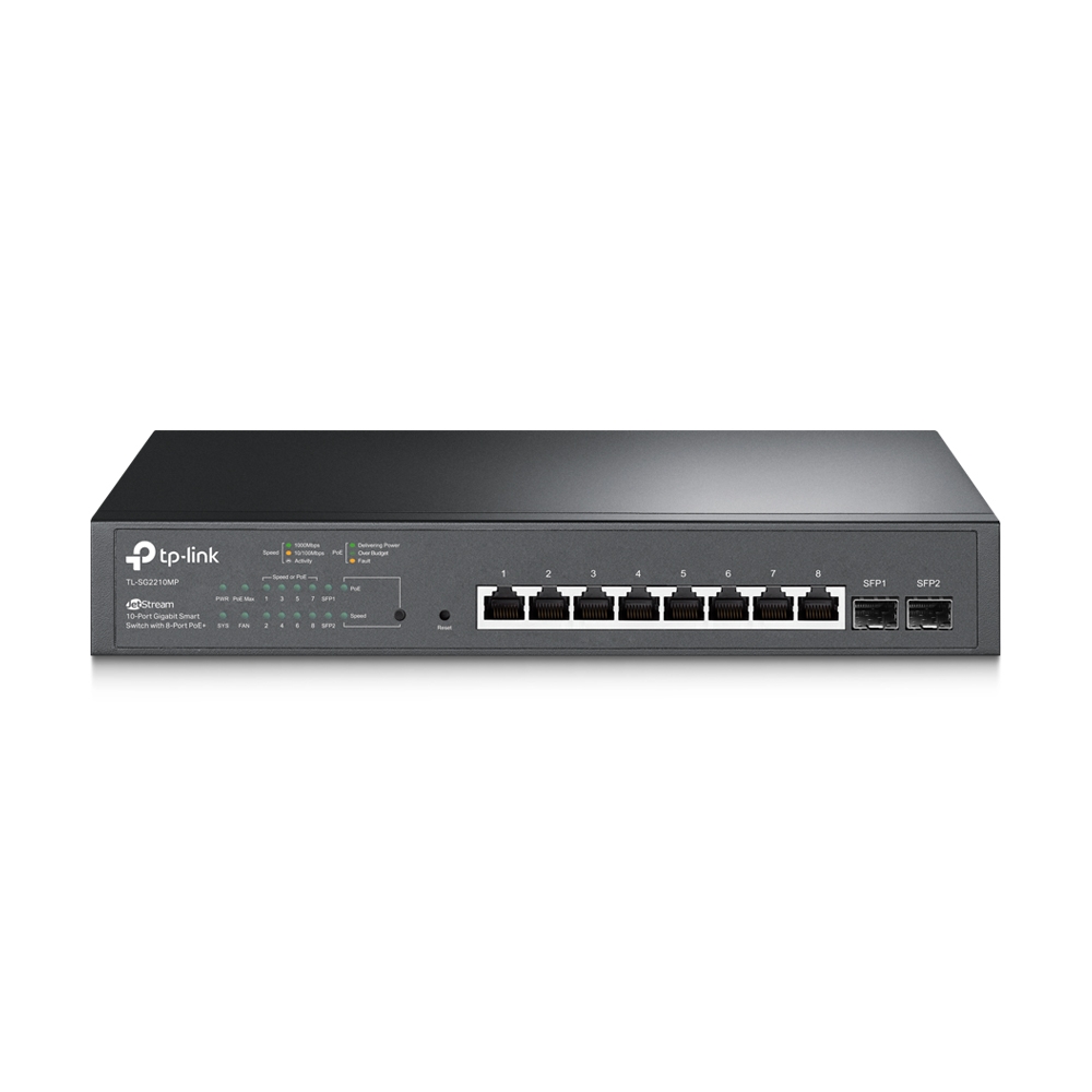 

Коммутатор TP-Link JetStream Smart TL-SG2210MP, управляемый, кол-во портов: 8x1 Гбит/с, кол-во SFP/uplink: SFP 2x1 Гбит/с, установка в стойку, PoE: 8x30 Вт (макс. 150 Вт) (TL-SG2210MP_EUplug), TL-SG2210MP
