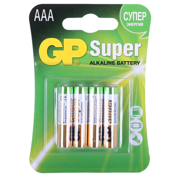 

Батарейка GP Super, AAA (LR03/24А), 1.5V, 4 шт, Золотистый/зеленый