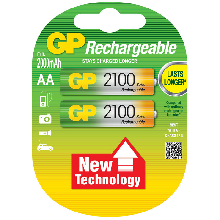 Аккумулятор GP Rechargeable, AA, 2.1 А·ч, 2 шт