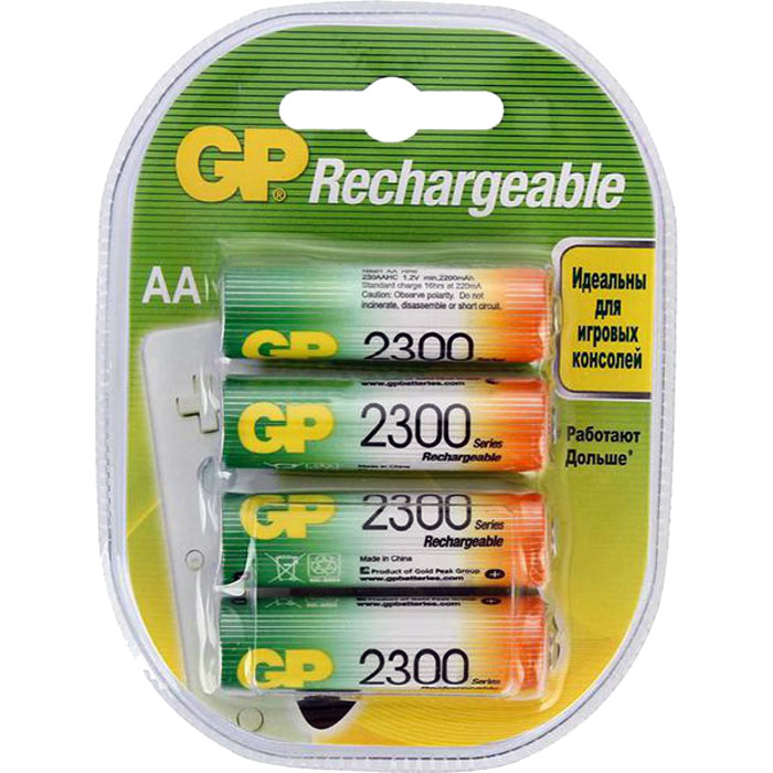 Аккумулятор GP Rechargeable, 230AAHC-2DECRC4, AA, 2.3 А·ч, 4 шт