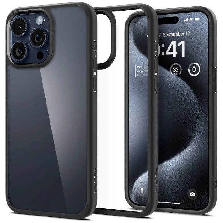 

Чехол-накладка Spigen Ultra Hybrid для смартфона Apple iPhone 15 Pro Max, термопластичный полиуретан, поликарбонат, черный (ACS06570)