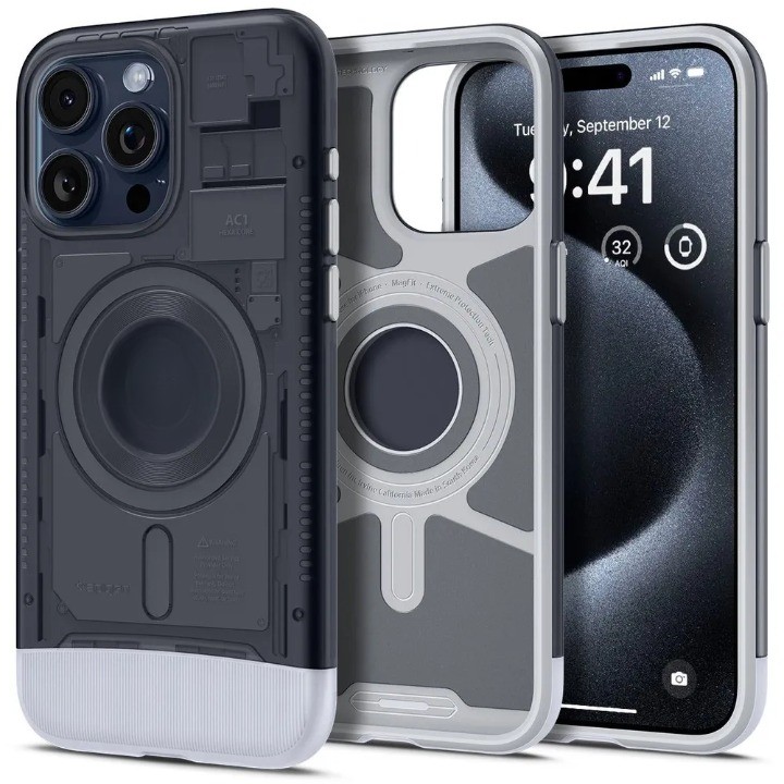 

Чехол-накладка Spigen Classic C1 (MagFit) для смартфона Apple iPhone 15 Pro Max, термопластичный полиуретан, поликарбонат, графит (ACS06607)