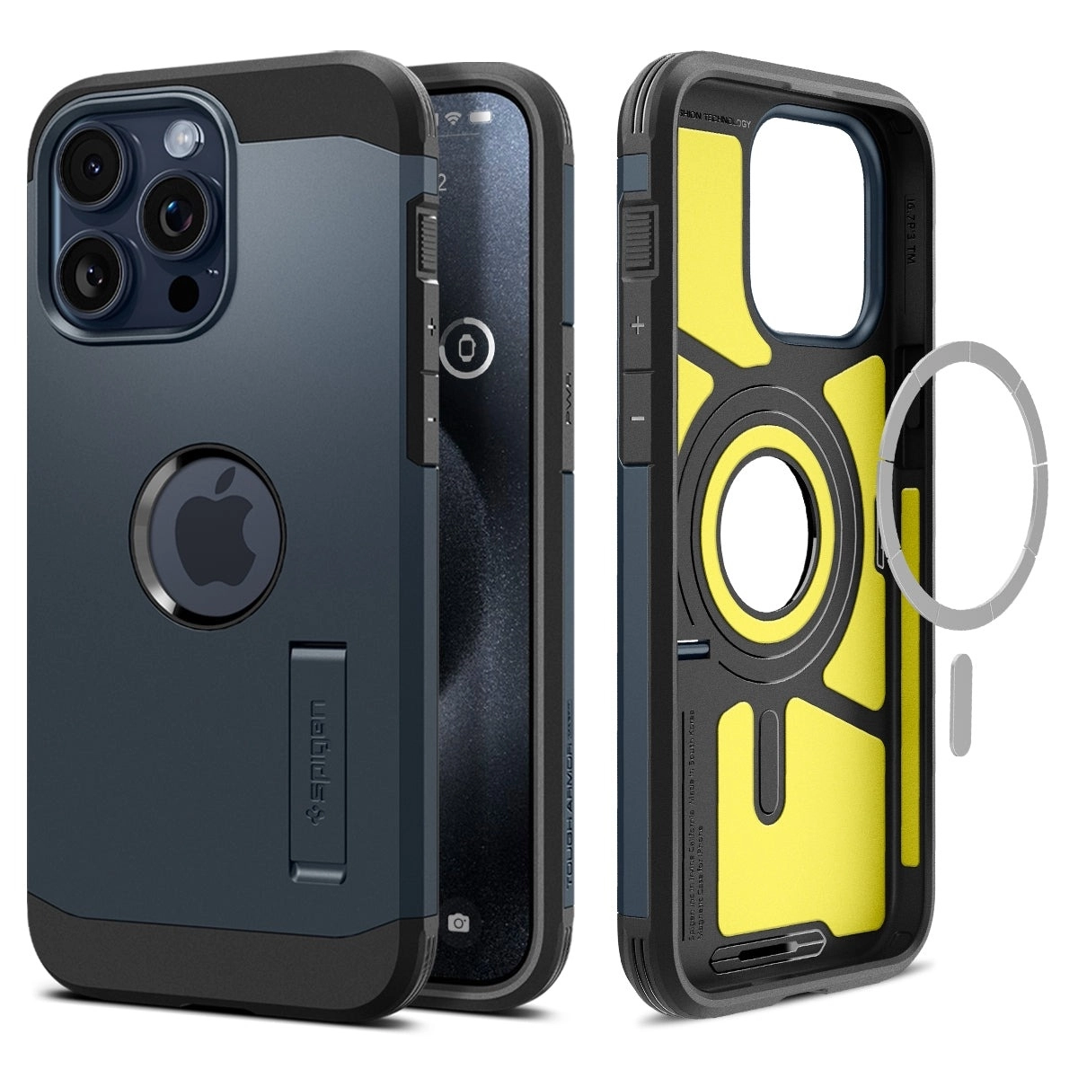 

Чехол-накладка Spigen Tough Armor для смартфона Apple iPhone 15 Pro, поликарбонат/термопластичный полиуретан (TPU), серый/синий (ACS06734)