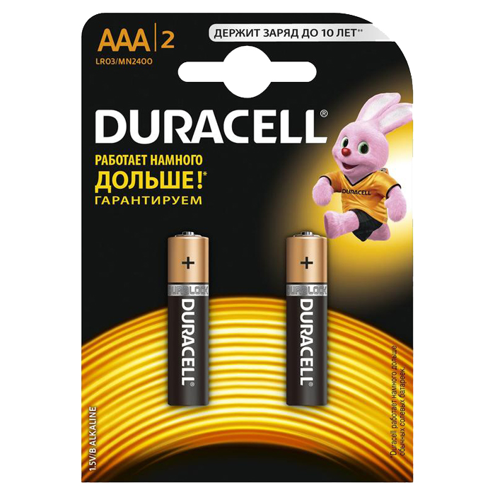 

Батарея Duracell Basic LR03-2BL, AAA, 1.5V 2шт, Черный/золотистый