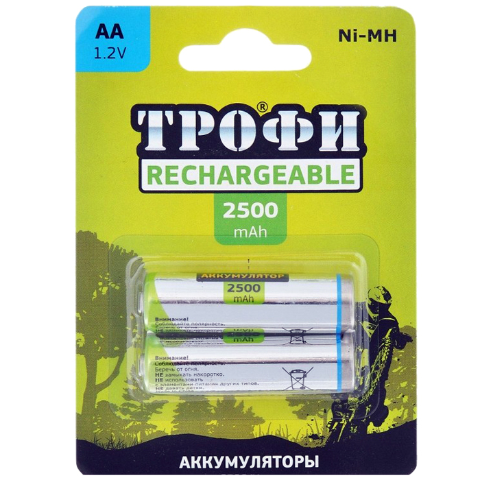 

Аккумулятор Трофи HR6-2BL, AA, 1.2V 2.5Ah 2шт, Серебристый, HR6-2BL