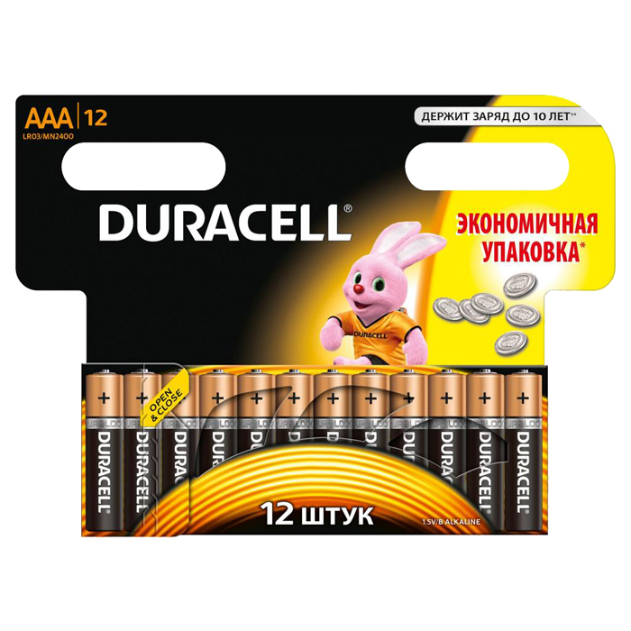 Батарея Duracell Basic LR03-12BL , AAA, 1.5V 12шт, цвет черный/золотистый - фото 1