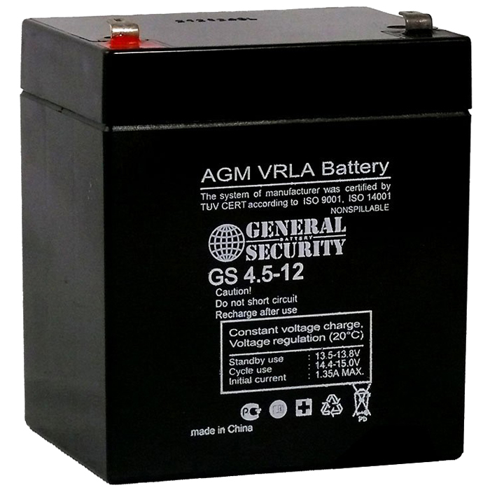 

Аккумуляторная батарея для ИБП General Security GS 4.5-12, 12V, 4.5Ah, Черный, GS 4.5-12