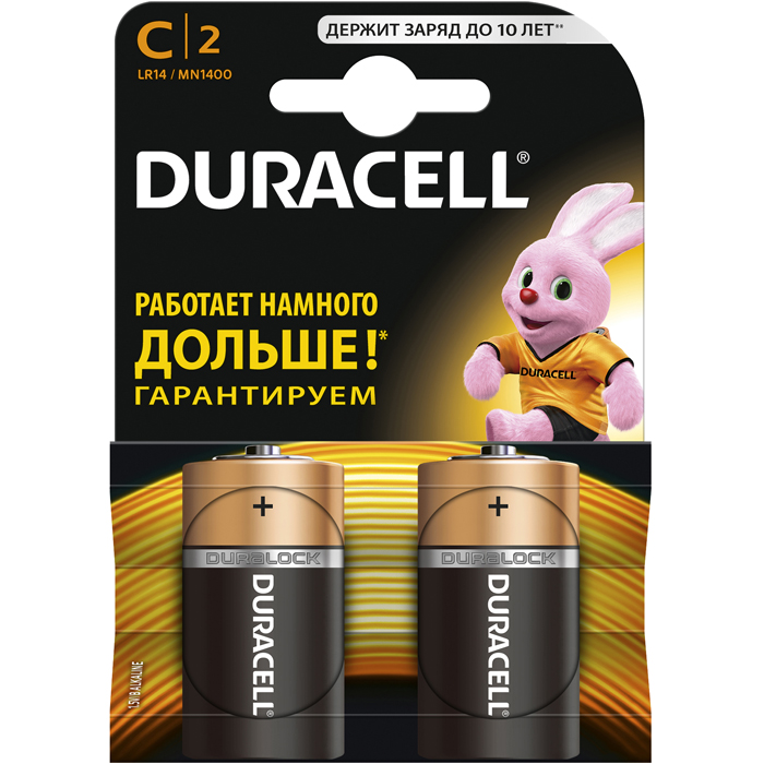 

Батарейка Duracell LR14, C (R14/LR14), 1.5V, 2 шт, Черный/золотистый