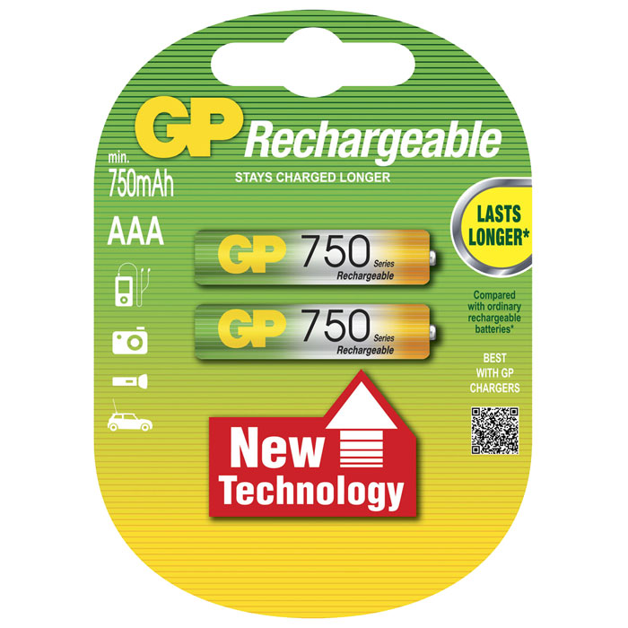 Аккумулятор GP Rechargeable, AAA, 750 мА·ч, 2 шт
