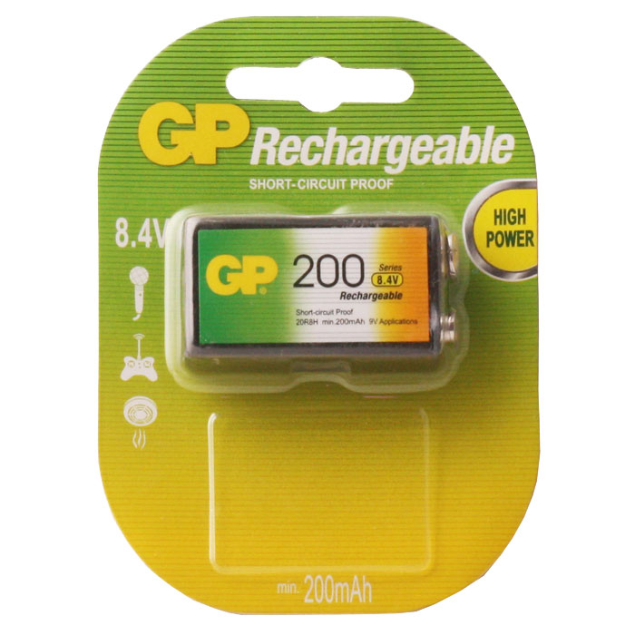 Аккумулятор GP Rechargeable, 20R8H, крона, 200 мА·ч, 1 шт