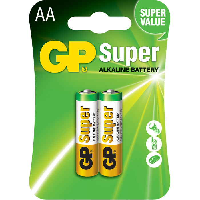 

Батарейка GP Super, AA (LR06/15А), 1.5V, 2 шт, Золотистый/зеленый