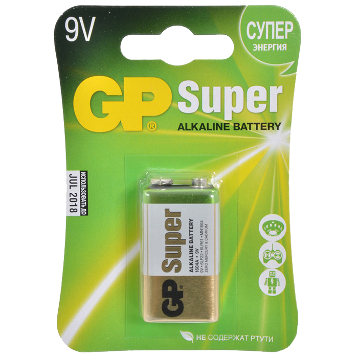 Батарея GP Super,крона (6LR61/6LF22/1604A/6F22), 9V, 1 шт