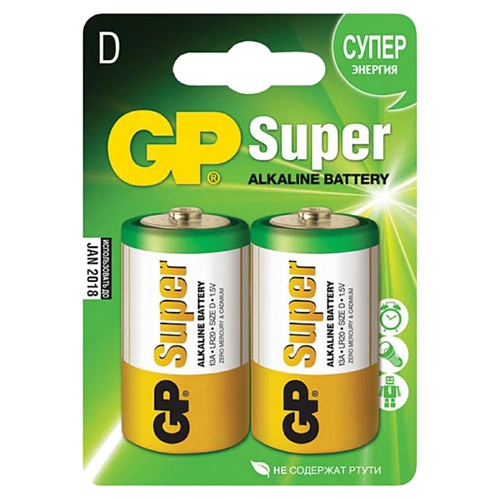 

Батарея GP 13A-CR2, D, 1.5V 2шт, Золотистый/зеленый