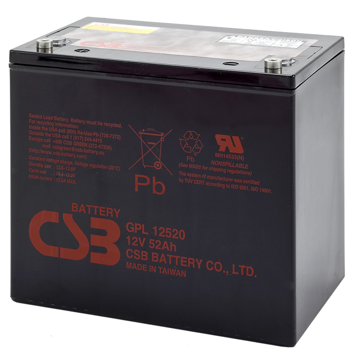 

Аккумуляторная батарея CSB GPL12520, 12V 52Ah, Черный, GPL12520