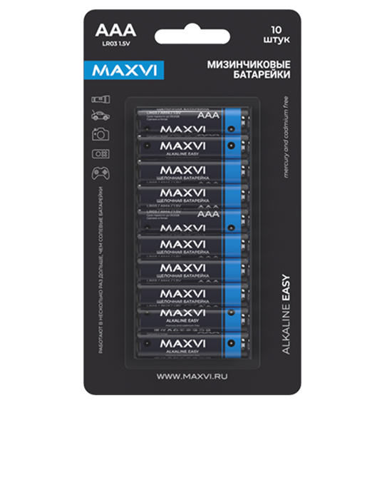 Батарейка Maxvi EASY, AAA (LR03), 1.5V, 10 шт