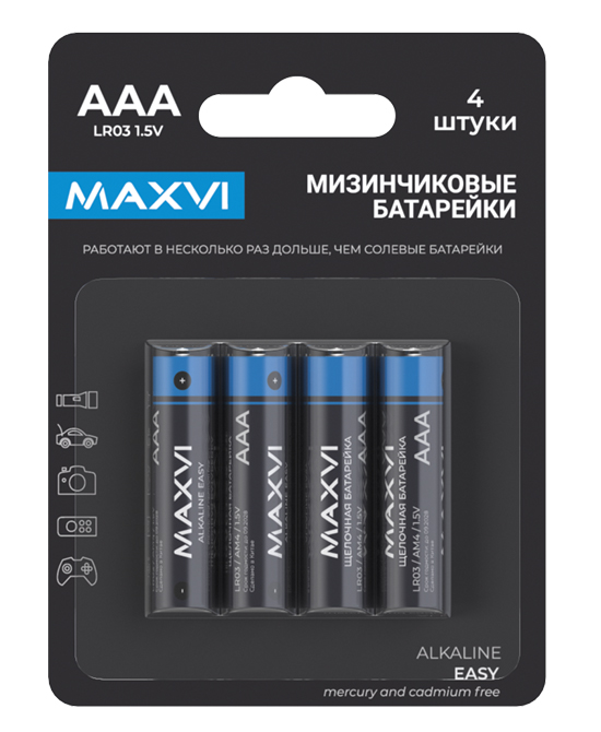 Батарейка Maxvi EASY, AAA (LR03), 1.5V, 4 шт