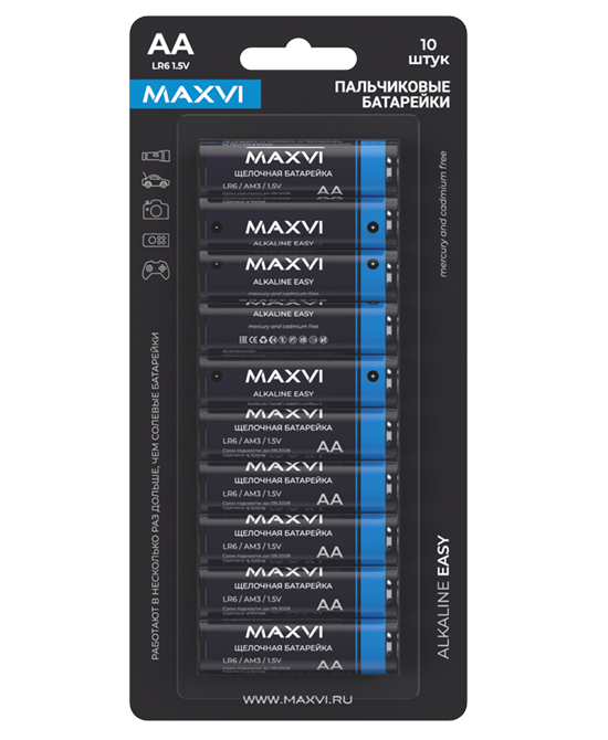 Батарейка Maxvi EASY, AA (LR6), 1.5V, 10 шт