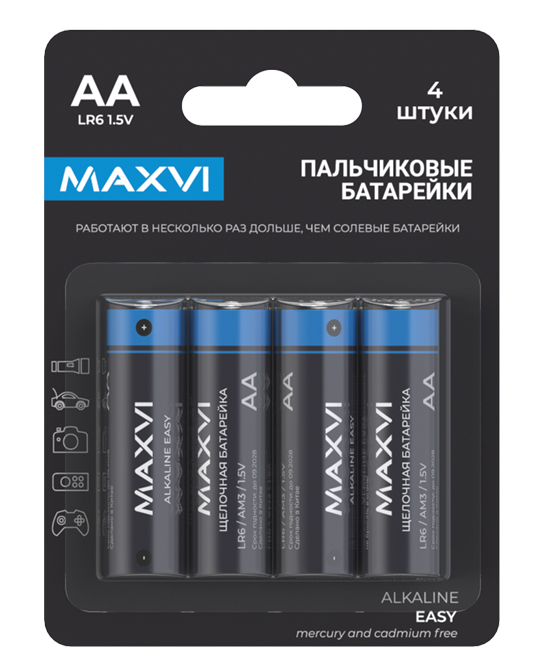 Батарейка Maxvi EASY, AA (LR6), 1.5V, 4 шт