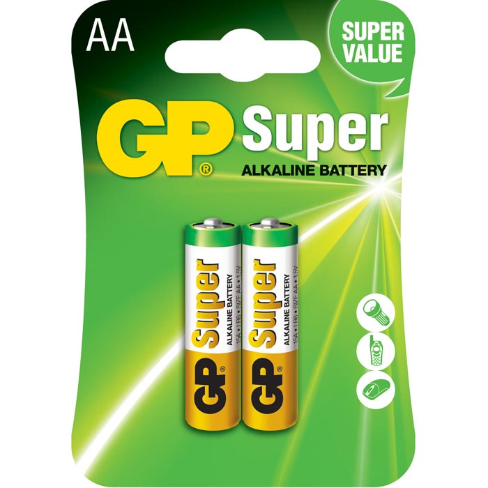 

Батарея GP Super, AA (LR06/15А), 1.5V, 2шт, Золотистый/зеленый