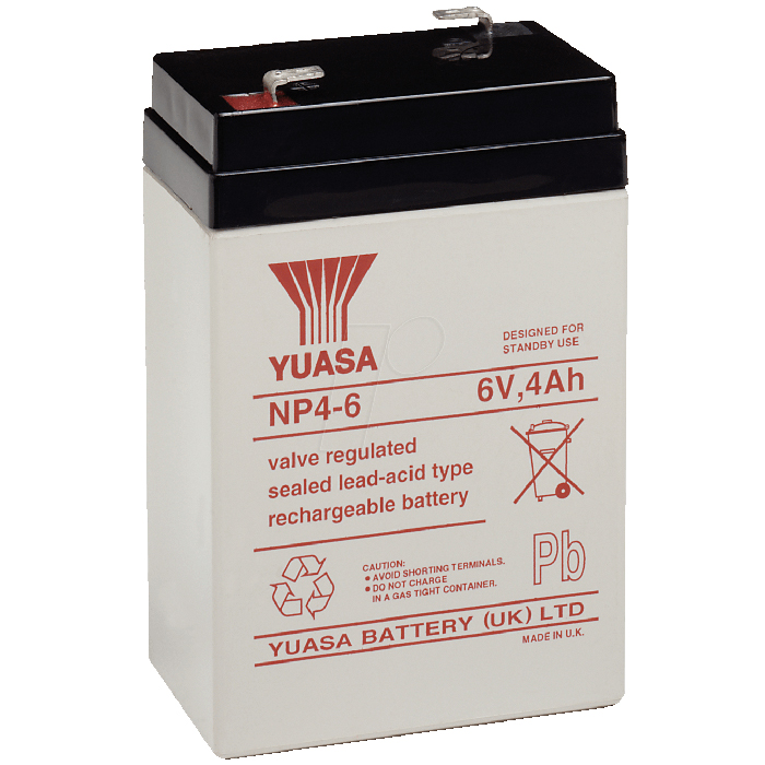 

Аккумуляторная батарея Yuasa NP4-6, 6V 4Ah, Белый, NP4-6