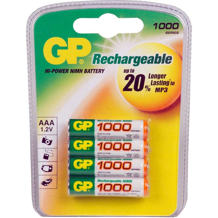 Аккумулятор GP Rechargeable, 100AAAHC-2CRC4, AAA, 1 А·ч, 4 шт