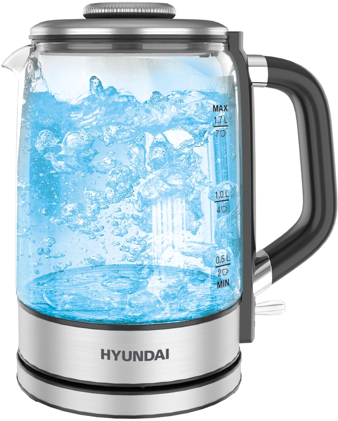

Чайник электрический Hyundai HYK-G5501 1.7л. 2.2 кВт, стекло/пластик, серебристый/черный ( HYK-G5501), HYK-G5501