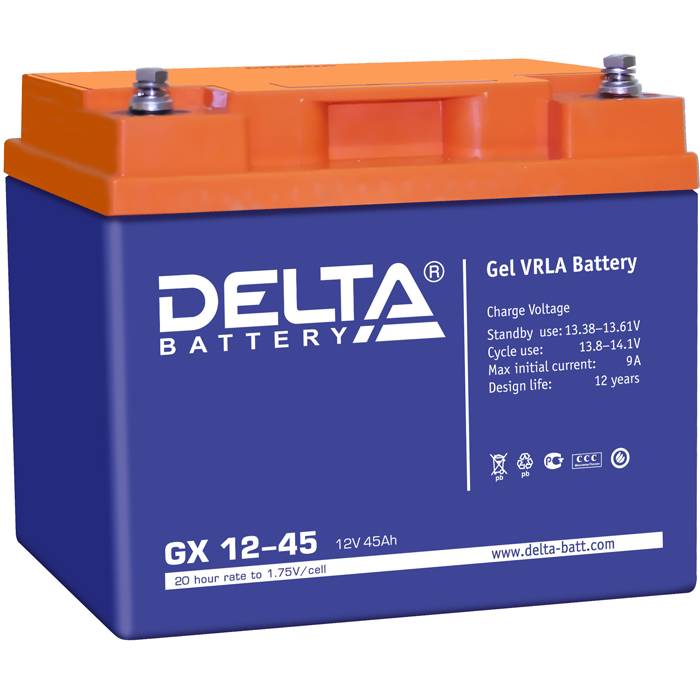 

Аккумуляторная батарея для ИБП Delta GX GX12-45, 12V, 45Ah, Синий, GX12-45