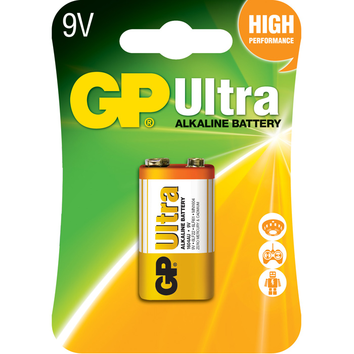 Батарейка GP Ultra, крона (6LR61/6LF22/1604A/1604S/6F22), 9V, 1 шт