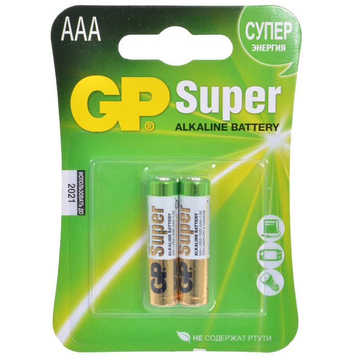 

Батарейка GP Super, AAA (LR03/24А), 1.5V, 2 шт, Золотистый/зеленый