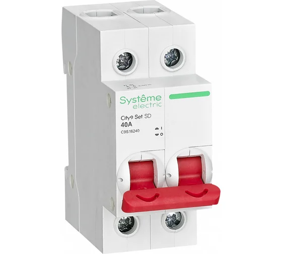 

Выключатель автоматический Systeme Electric 400В City9 Set двухполюсный (2P/2П) 40А ВН (C9S16240), 400В