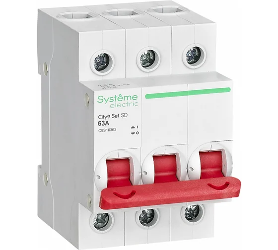 

Выключатель автоматический Systeme Electric 400В City9 Set трехполюсный (3P/3П) 63А ВН (C9S16363), 400В