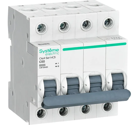 

Выключатель автоматический Systeme Electric 400В City9 Set четырехполюсный (4P/4П) 50А C 6 kA (C9F36450), 400В