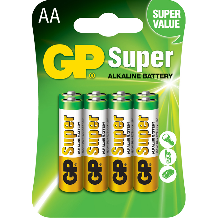 

Батарейка GP Super, AA (LR06/15А), 1.5V, 8 шт, Золотистый/зеленый