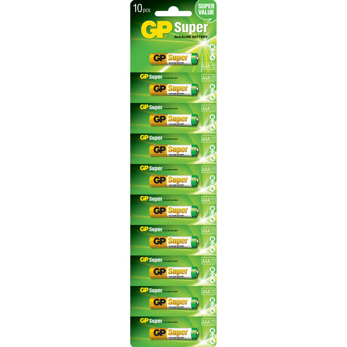 Батарея GP Super 24A-B10, AAA, 1.5V 10шт, цвет золотистый/зеленый - фото 1
